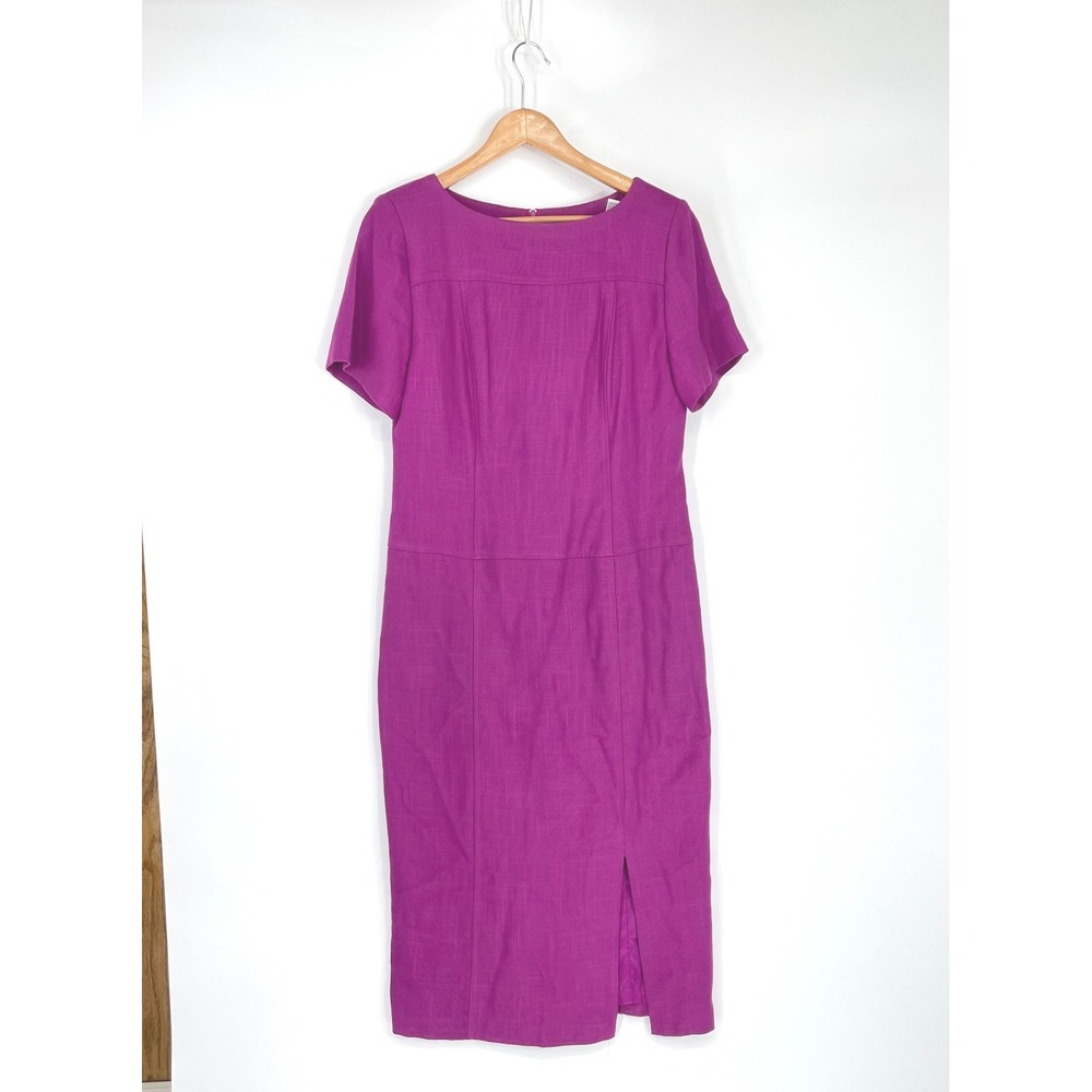 Sag‎ Harbor Womens Dress 8 Sheath Magenta Purple Short Sleeve Slit Lined